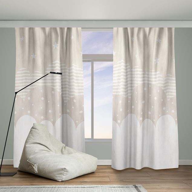 balcony door curtains Clouds and Stars - beige