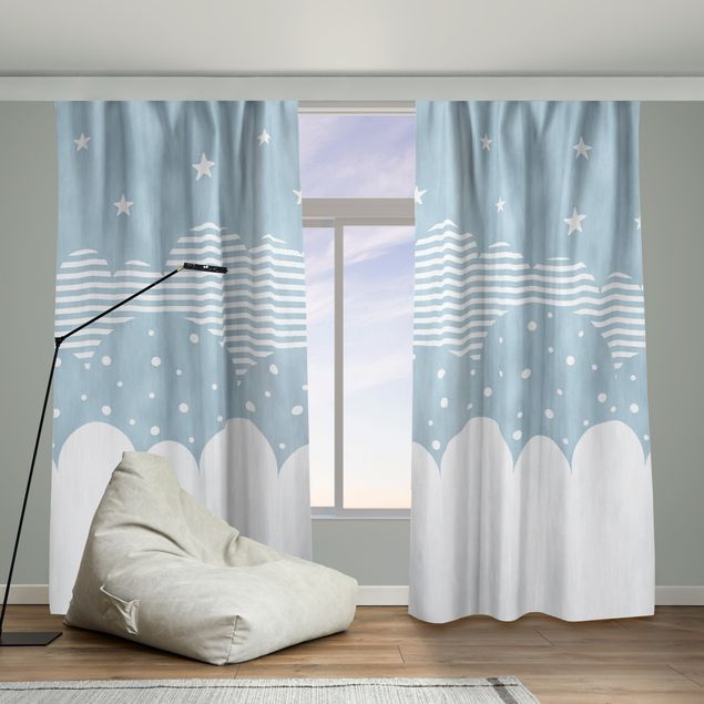 balcony door curtains Clouds and Stars - blue