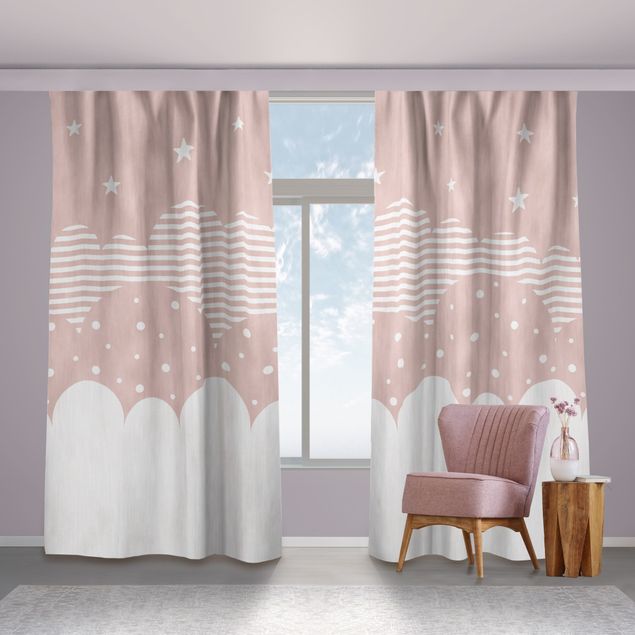 balcony door curtains Clouds and Stars - pink