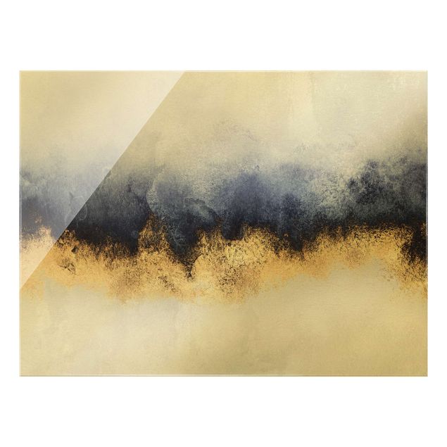 Glass print - Cloudy Sky With Gold - Landscape format