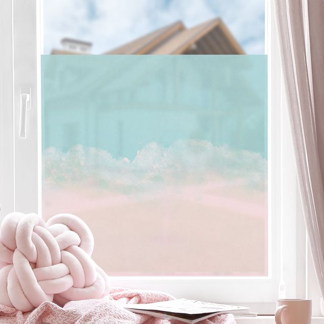 Window decoration - Cloudy play of colours pink turquoise