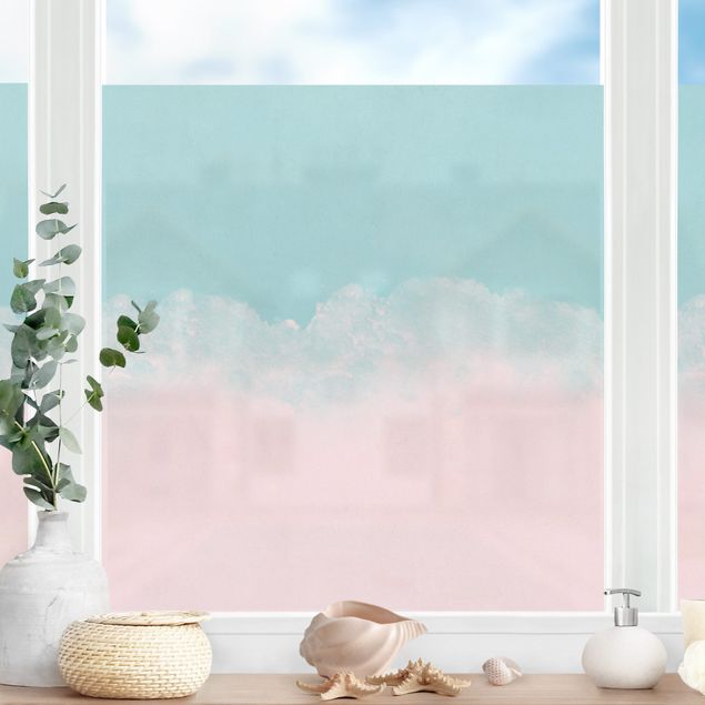 Window decoration - Cloudy play of colours pink turquoise