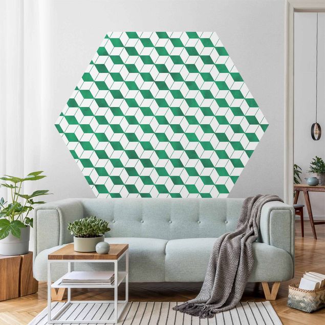 Self-adhesive hexagonal pattern wallpaper - Cube Pattern In 3D