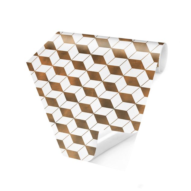 Self-adhesive hexagonal pattern wallpaper - Cube Pattern In 3D Gold