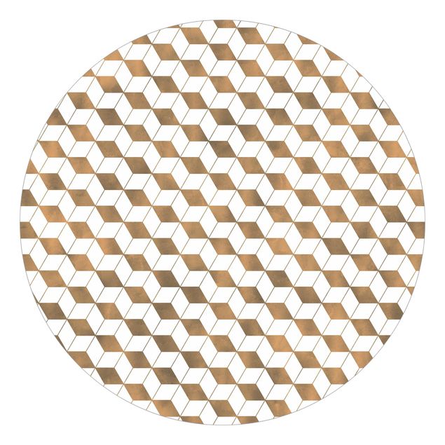 Self-adhesive round wallpaper - Cube Pattern In 3D Gold