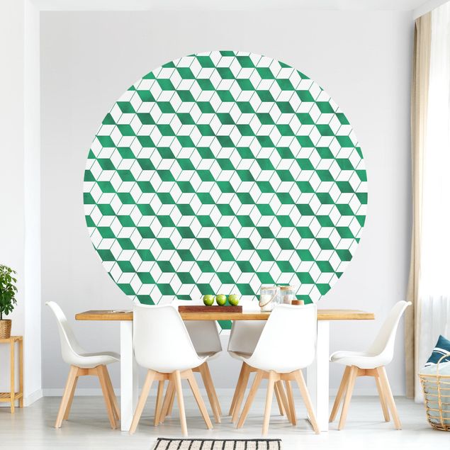 Self-adhesive round wallpaper - Cube Pattern In 3D