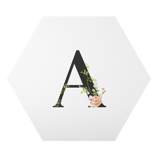 Alu-Dibond hexagon - Desired Letter Watercolour Flowers