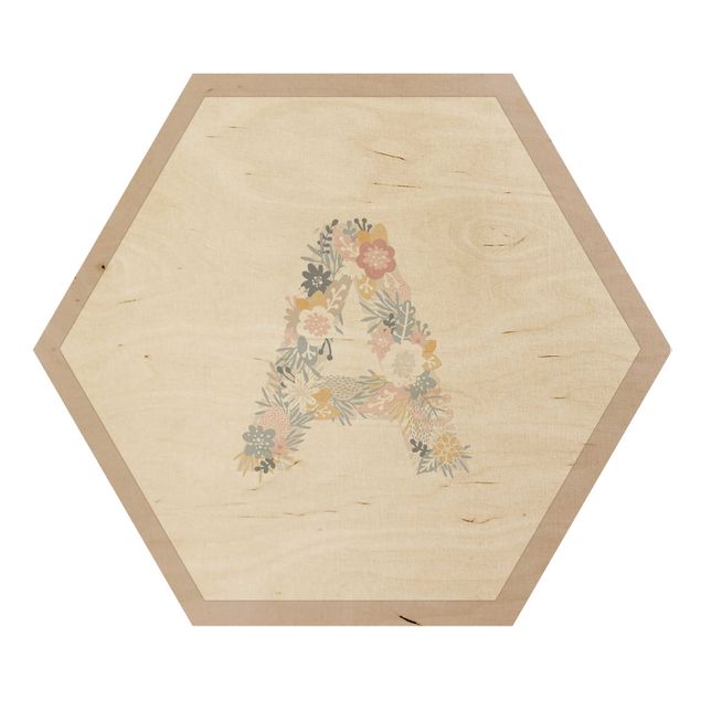 Wooden hexagon - Desired Letter Flower Pastel