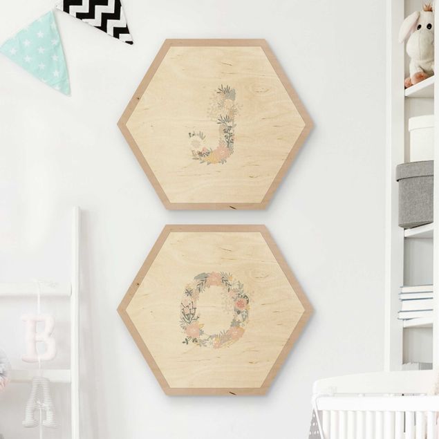 Wooden hexagon - Desired Letter Flower Pastel