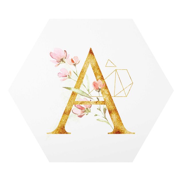 Alu-Dibond hexagon - Desired Letter Gold