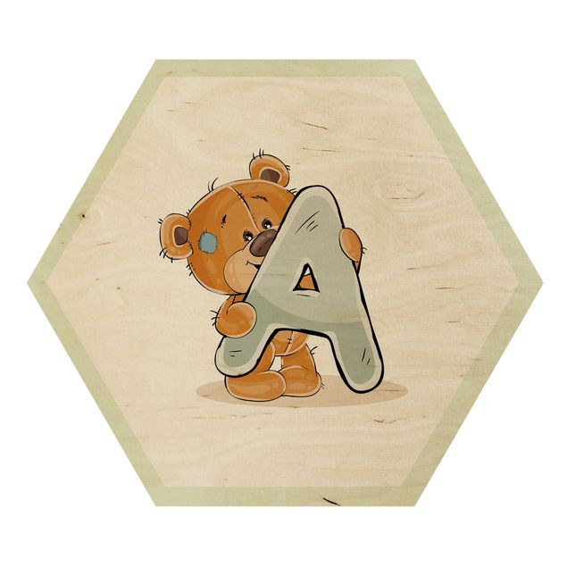 Wooden hexagon - Desired Letter Teddy Boy