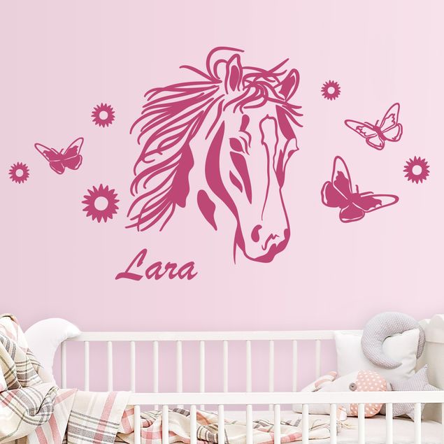Wall stickers animals Customised text Horse with flowers