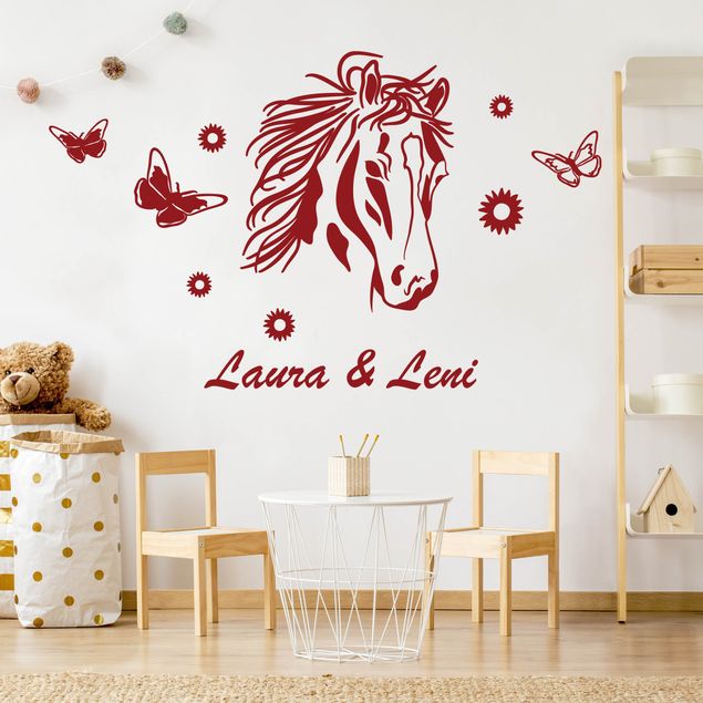 Wall stickers quotes Customised text Horse with flowers