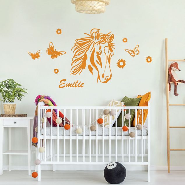 Custom text wall decals Customised text Horse with flowers