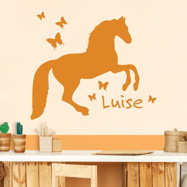 Custom text wall decals Horse With Butterflies With Customised Name