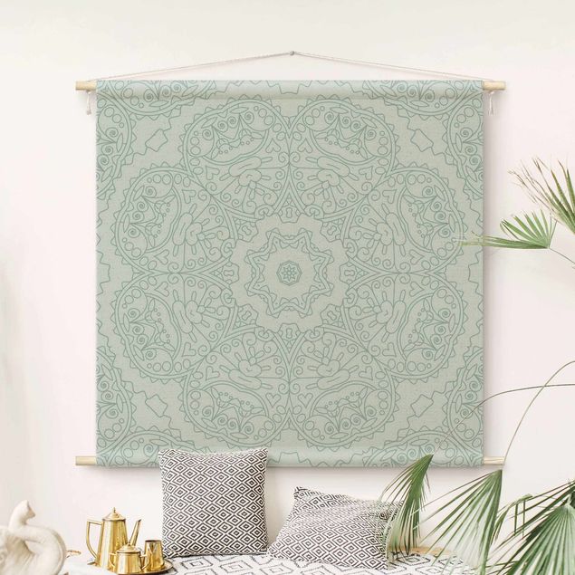 modern tapestry Jagged Mandala Flower With Star In Turquoise