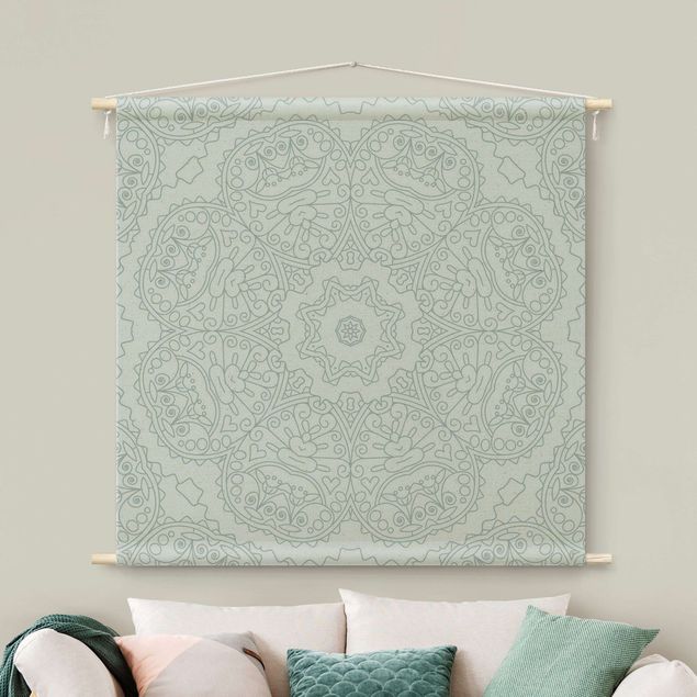 mandala tapestry Jagged Mandala Flower With Star In Turquoise