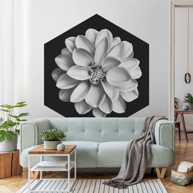 Self-adhesive hexagonal pattern wallpaper - Delicate Dahlia In Black And White