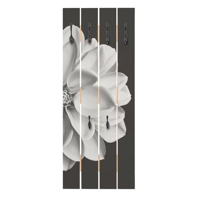 Wooden coat rack - Delicate Dahlia In Black And White