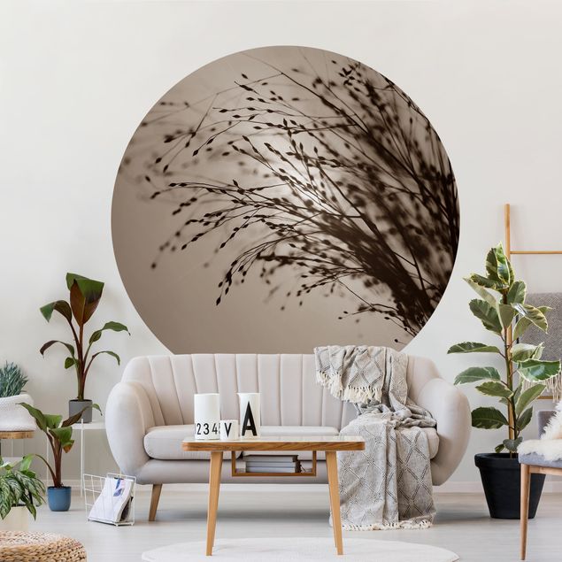 Self-adhesive round wallpaper - Soft Grasses In Morning Mist