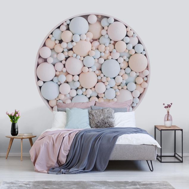 Self-adhesive round wallpaper kids - Delicate Circle Composition In Pastel Pink