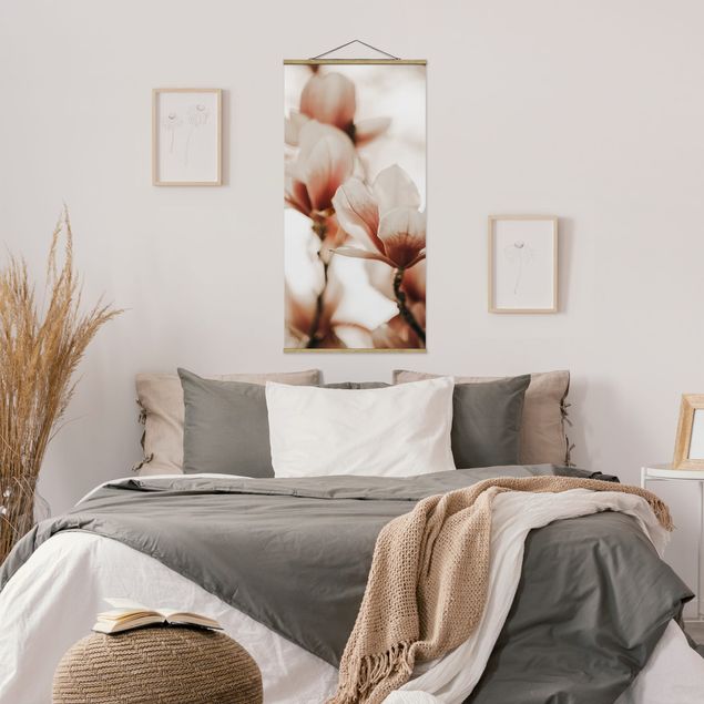 Fabric print with poster hangers - Delicate Magnolia Flowers In An Interplay Of Light And Shadows - Portrait format 1:2