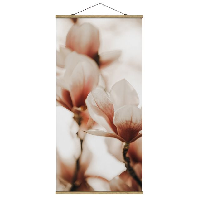 Fabric print with poster hangers - Delicate Magnolia Flowers In An Interplay Of Light And Shadows - Portrait format 1:2