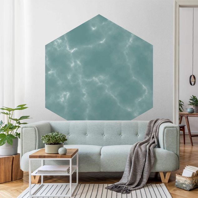 Self-adhesive hexagonal wall mural - Delicate Marble Look In Blue