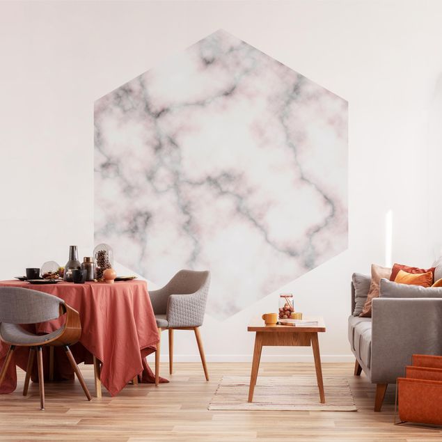 Self-adhesive hexagonal wall mural - Delicate Marble Look