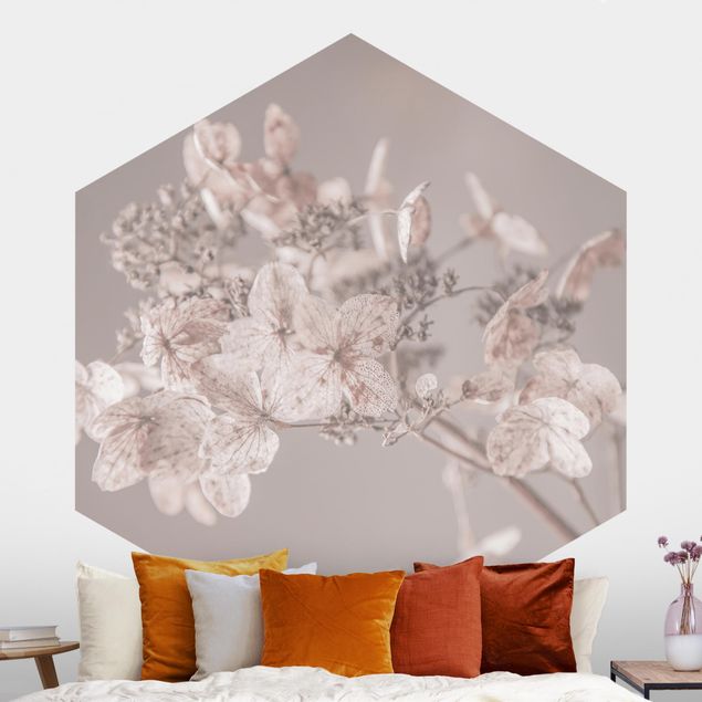 Self-adhesive hexagonal wall mural Delicate White Hydrangea