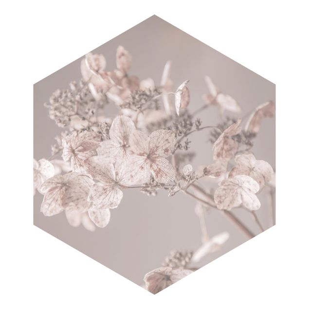 Self-adhesive hexagonal pattern wallpaper - Delicate White Hydrangea