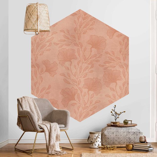 Self-adhesive hexagonal pattern wallpaper - Delicate Branches In Rosé Gold