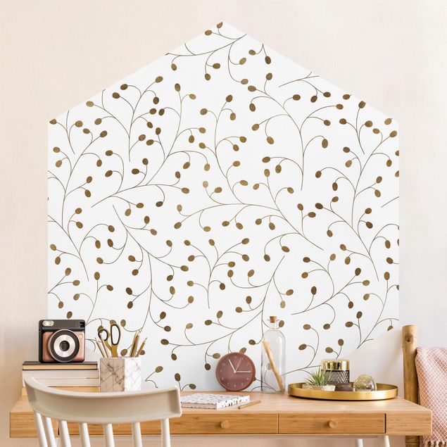 Wallpapers Delicate Branch Pattern With Dots In Gold