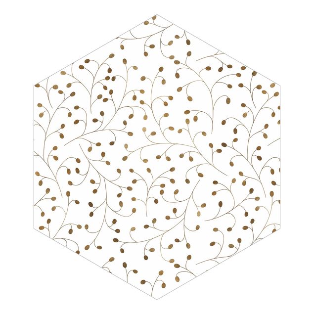 Self-adhesive hexagonal pattern wallpaper - Delicate Branch Pattern With Dots In Gold