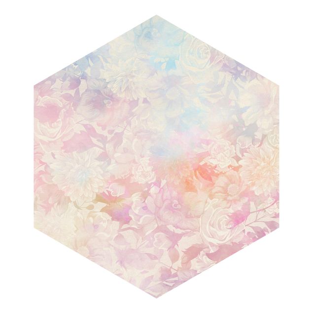 Self-adhesive hexagonal pattern wallpaper - Delicate Blossom Dream In Pastel