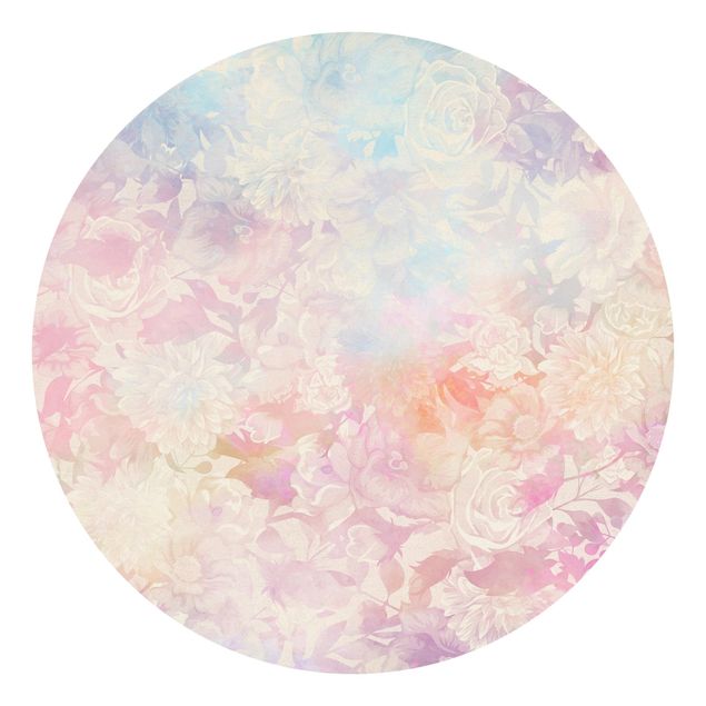 Self-adhesive round wallpaper - Delicate Blossom Dream In Pastel