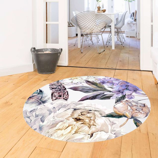 Modern rugs Delicate Watercolour Boho Flowers And Feathers Pattern