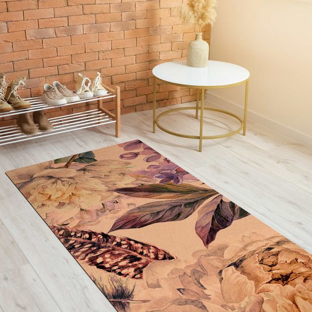 contemporary rugs Delicate Watercolour Boho Flowers And Feathers Pattern