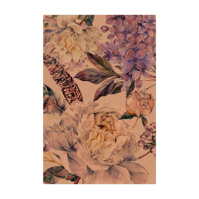 large area rugs Delicate Watercolour Boho Flowers And Feathers Pattern