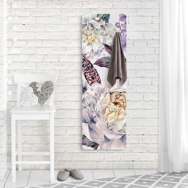 Coat rack modern - Delicate Watercolour Boho Flowers And Feathers Pattern