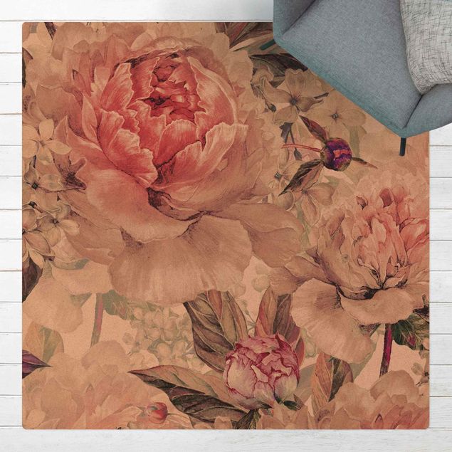 contemporary rugs Delicate Watercolour Peony Pattern