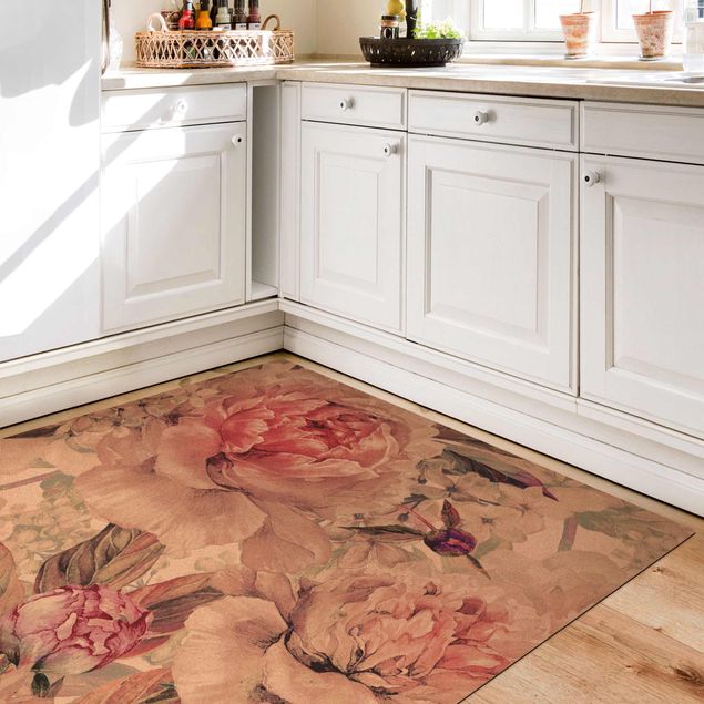 dining room area rugs Delicate Watercolour Peony Pattern
