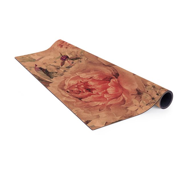 large floor mat Delicate Watercolour Peony Pattern