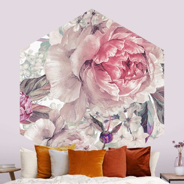 Wallpapers Delicate Watercolour Peony Pattern