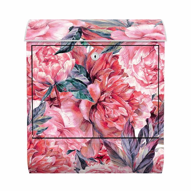 Letterbox - Delicate Watercolour Red Peony Pattern