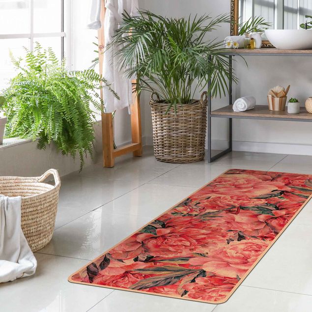 Yoga mat - Delicate Watercolour Red Peony Pattern