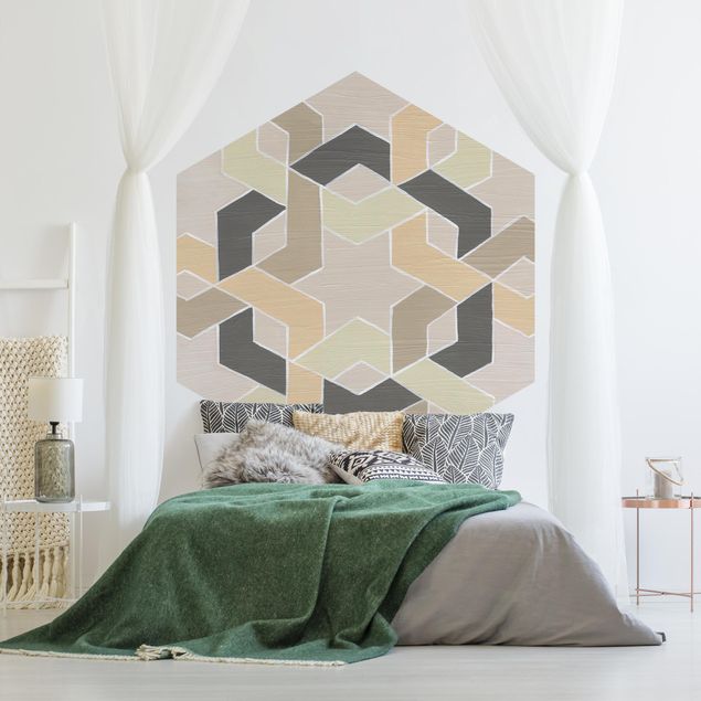 Self-adhesive hexagonal pattern wallpaper - Delicate Oriental Star Pattern