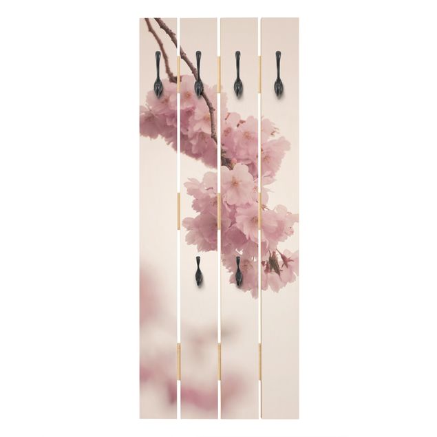 Wooden coat rack - Pale Pink Spring Flower With Bokeh