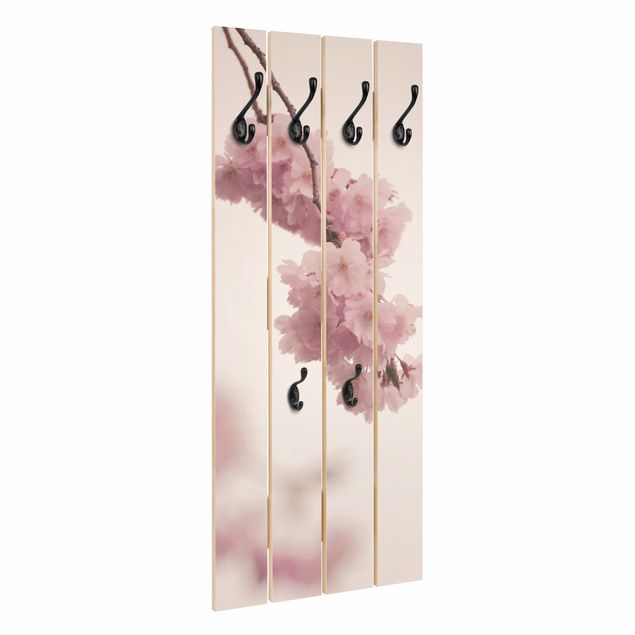 Wooden coat rack - Pale Pink Spring Flower With Bokeh