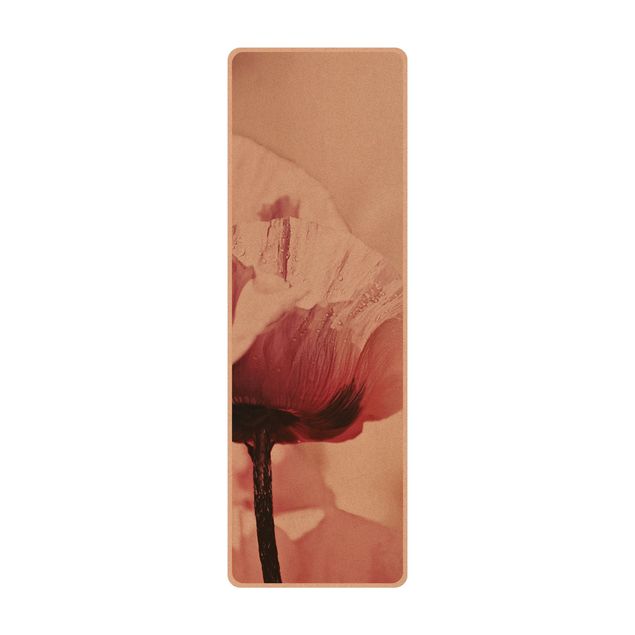 Yoga mat - Pale Pink Poppy Flower With Water Drops